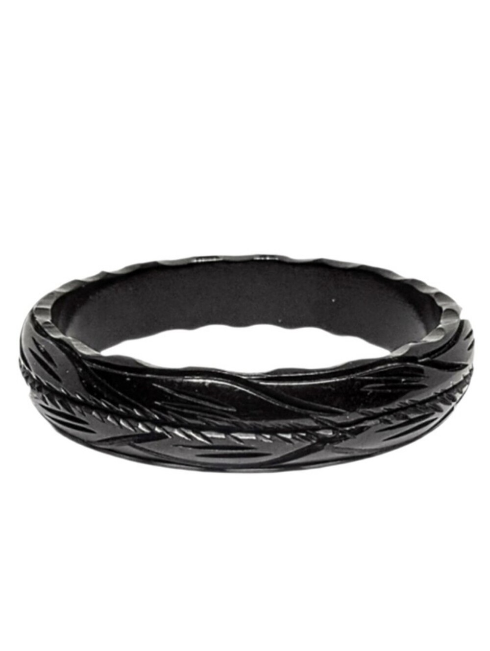 🖤 Vintage Jet Black Deeply Carved Bakelite Tested Bangle Bracelet 20.7 Grams